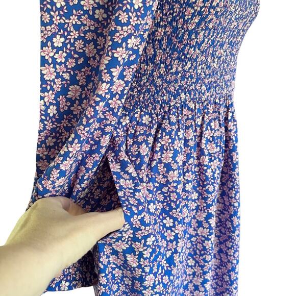 J Crew Dress Womens Small Blue Pink Floral Long Sleeve Smocked Maxi coquette - Picture 8 of 16